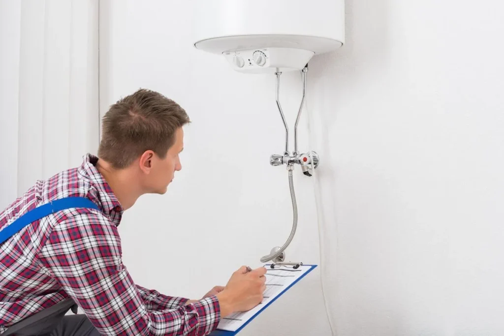 Homeowner checking a residential water heater