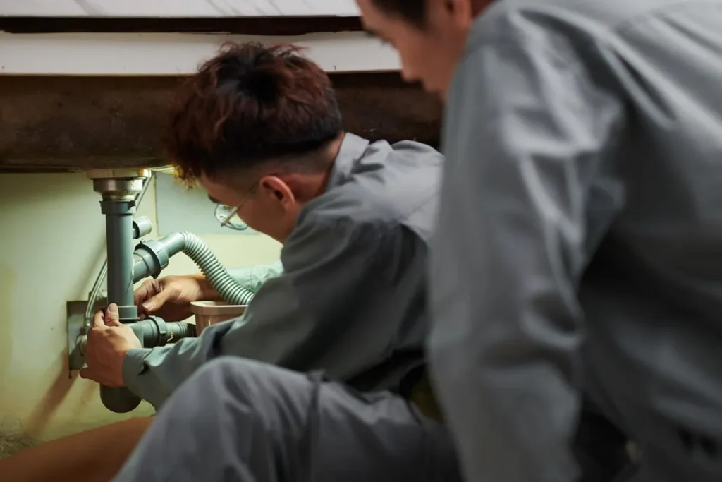 Plumber diagnosing a residential plumbing issue